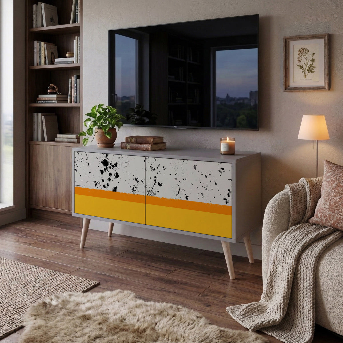 DYED BY ORANGE Compact 2-Door TV Cabinet