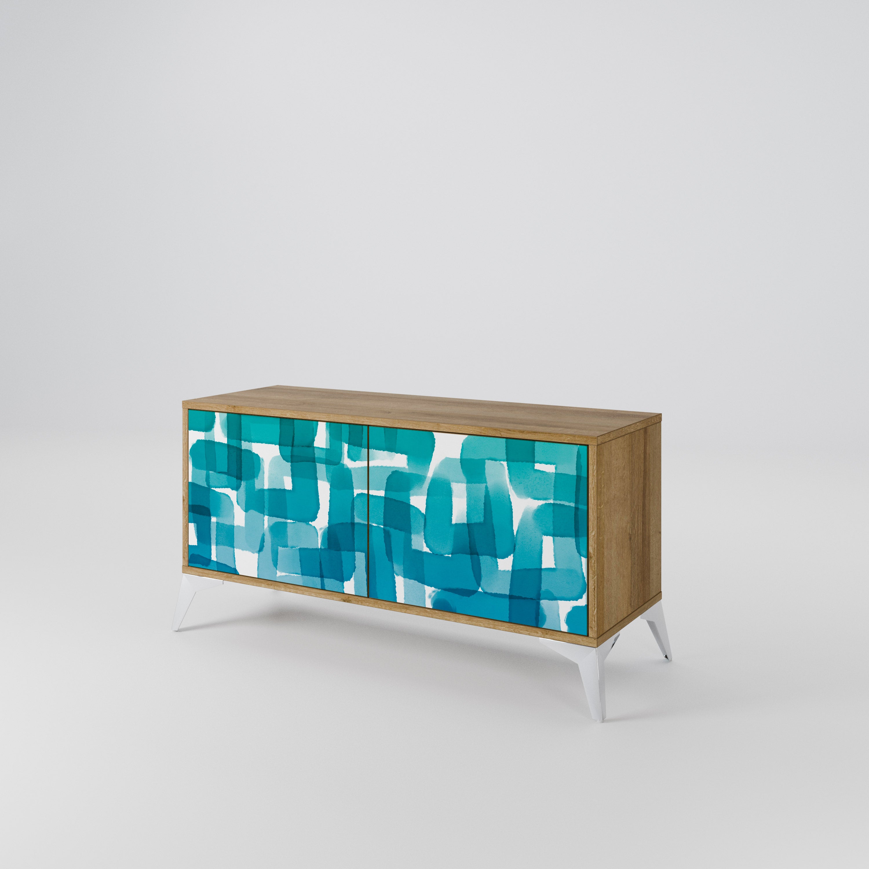 TURQUOISE RECTANGLES Compact 2-Door TV Cabinet