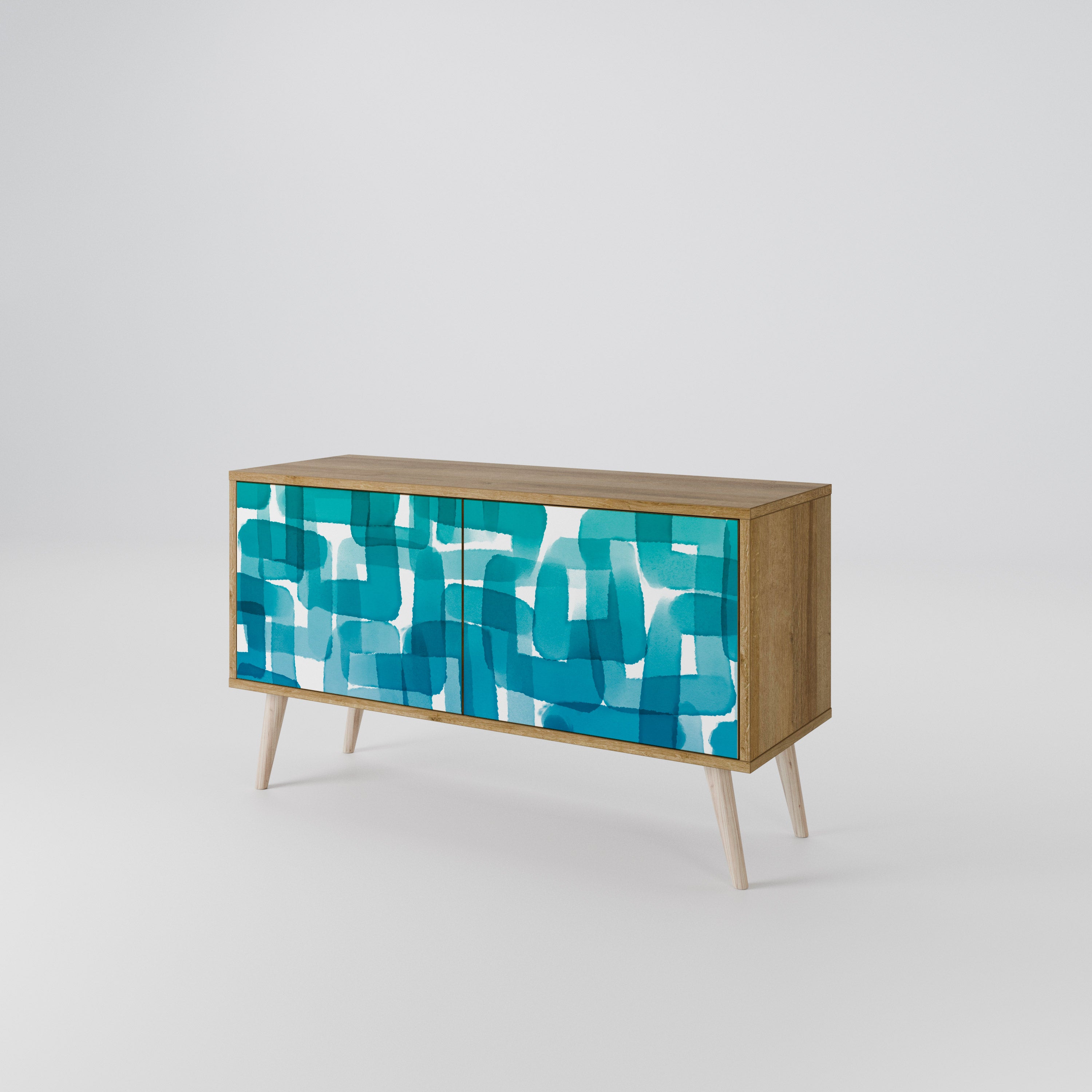 TURQUOISE RECTANGLES Compact 2-Door TV Cabinet