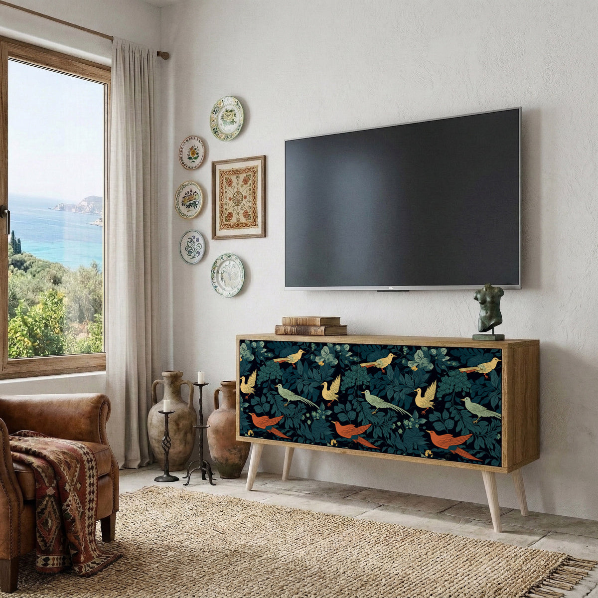 FOWL ORNAMENT Compact 2-Door TV Cabinet