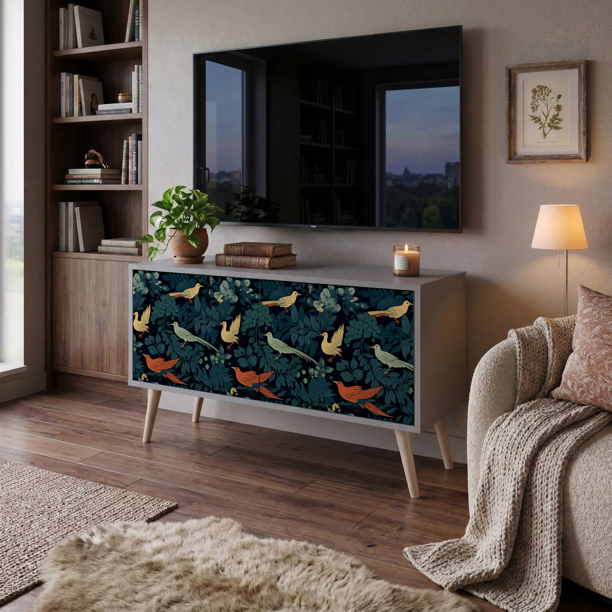 FOWL ORNAMENT Compact 2-Door TV Cabinet