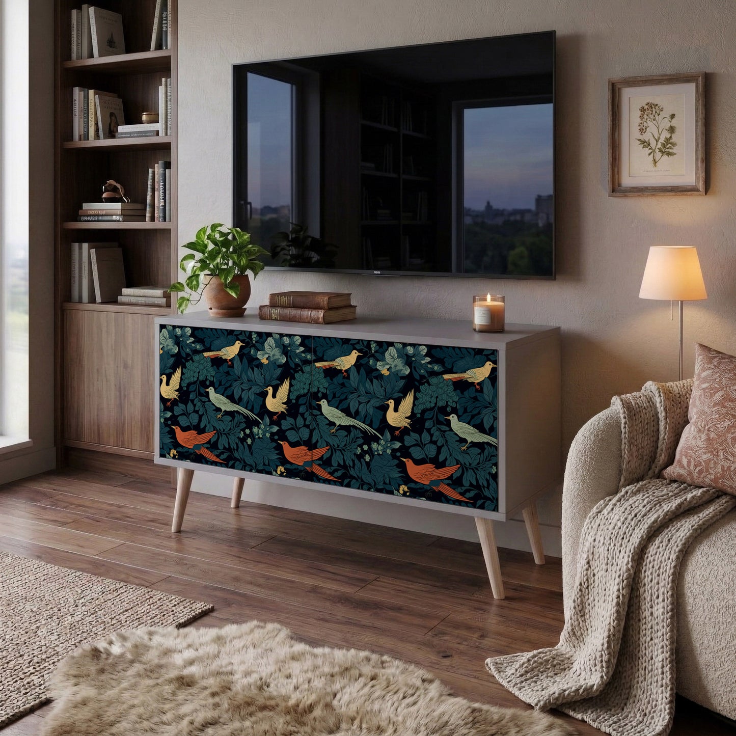 FOWL ORNAMENT Compact 2-Door TV Cabinet