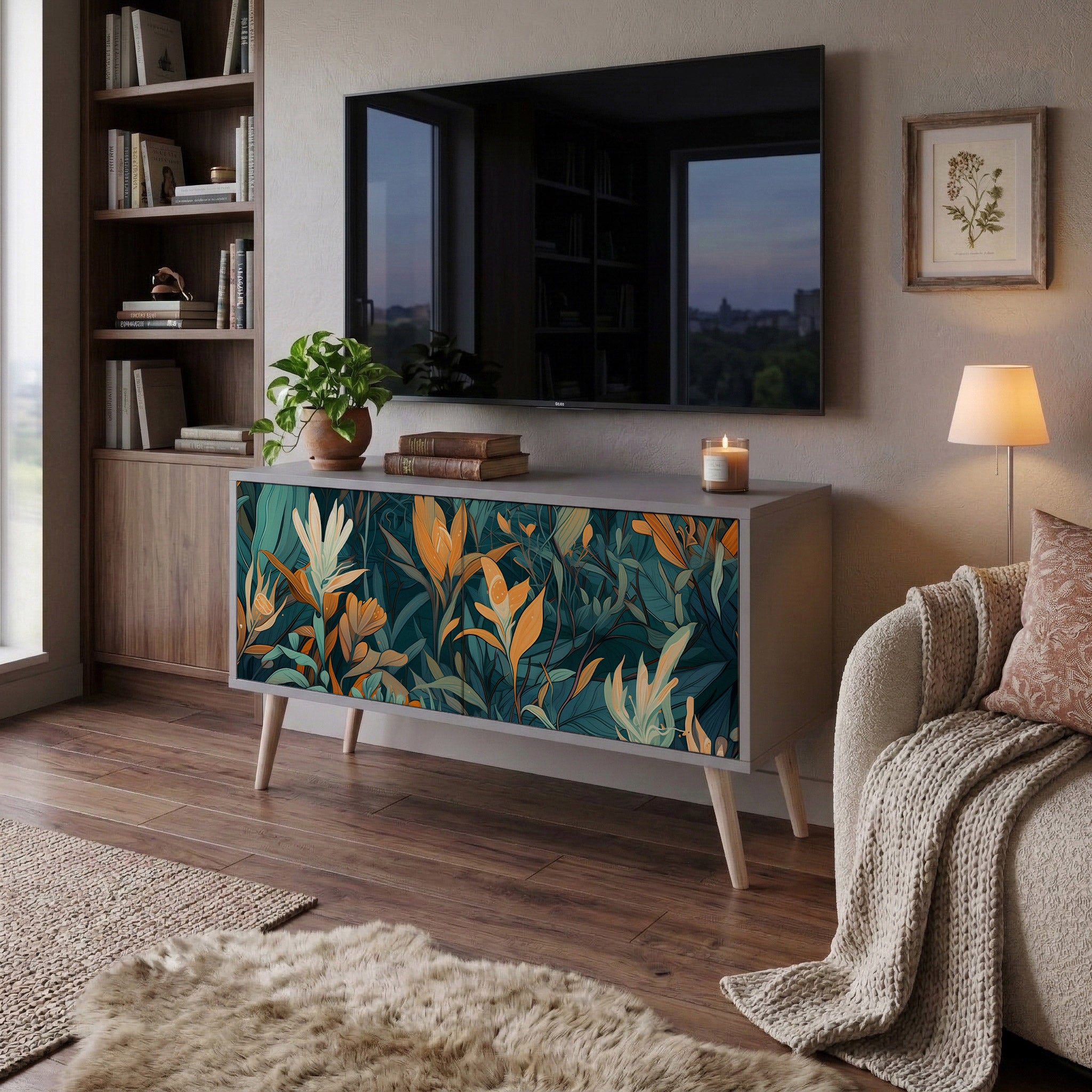 FLORAL SERENITY Compact 2-Door TV Cabinet