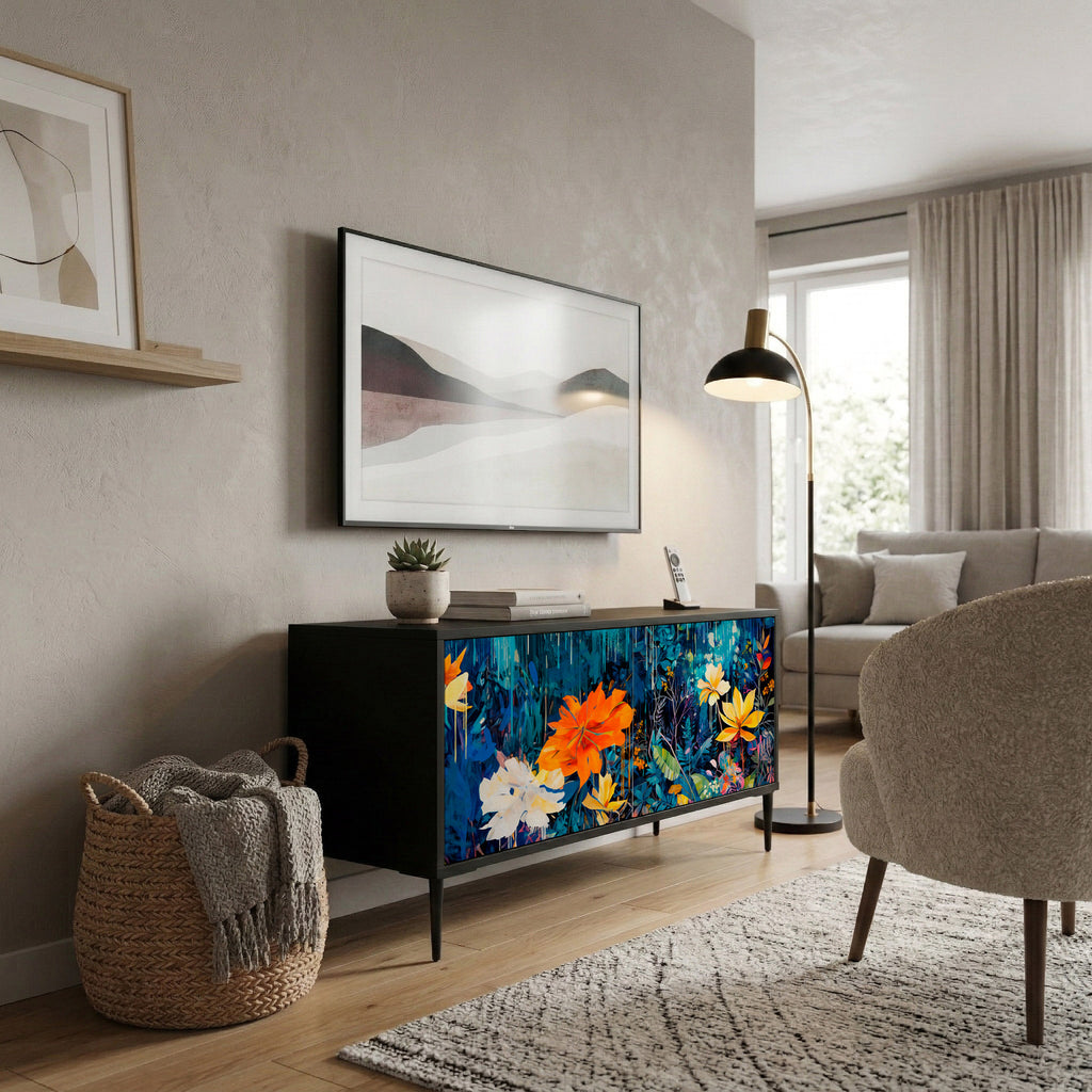 MIDNIGHT BLOSSOM Compact 2-Door TV Cabinet