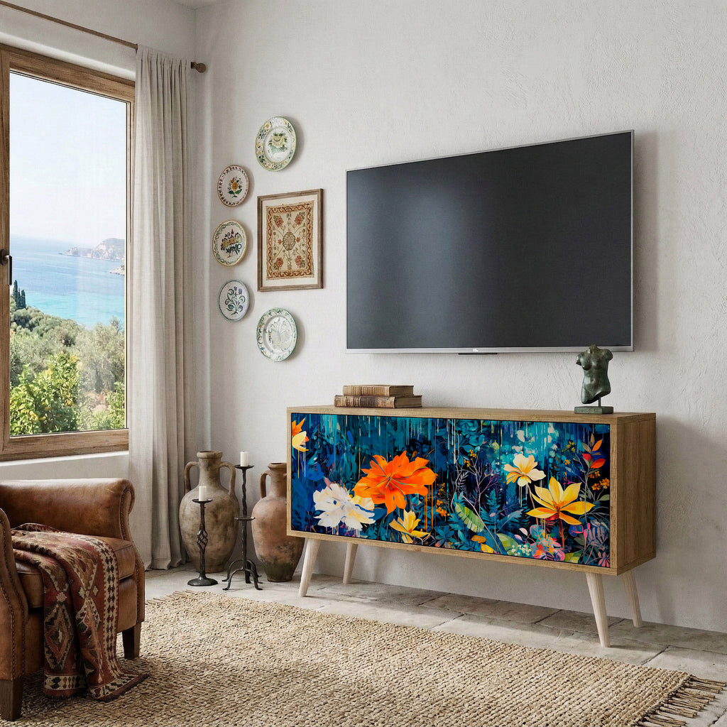 MIDNIGHT BLOSSOM Compact 2-Door TV Cabinet