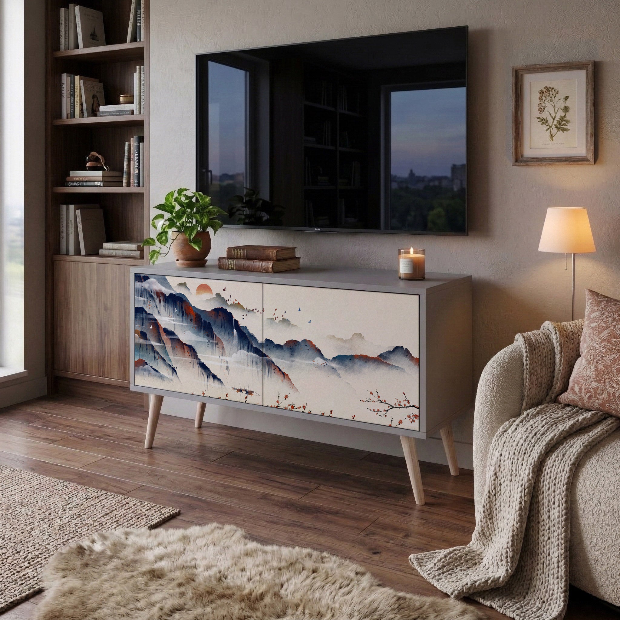 JAPANESE LANDSCAPE Compact 2-Door TV Cabinet