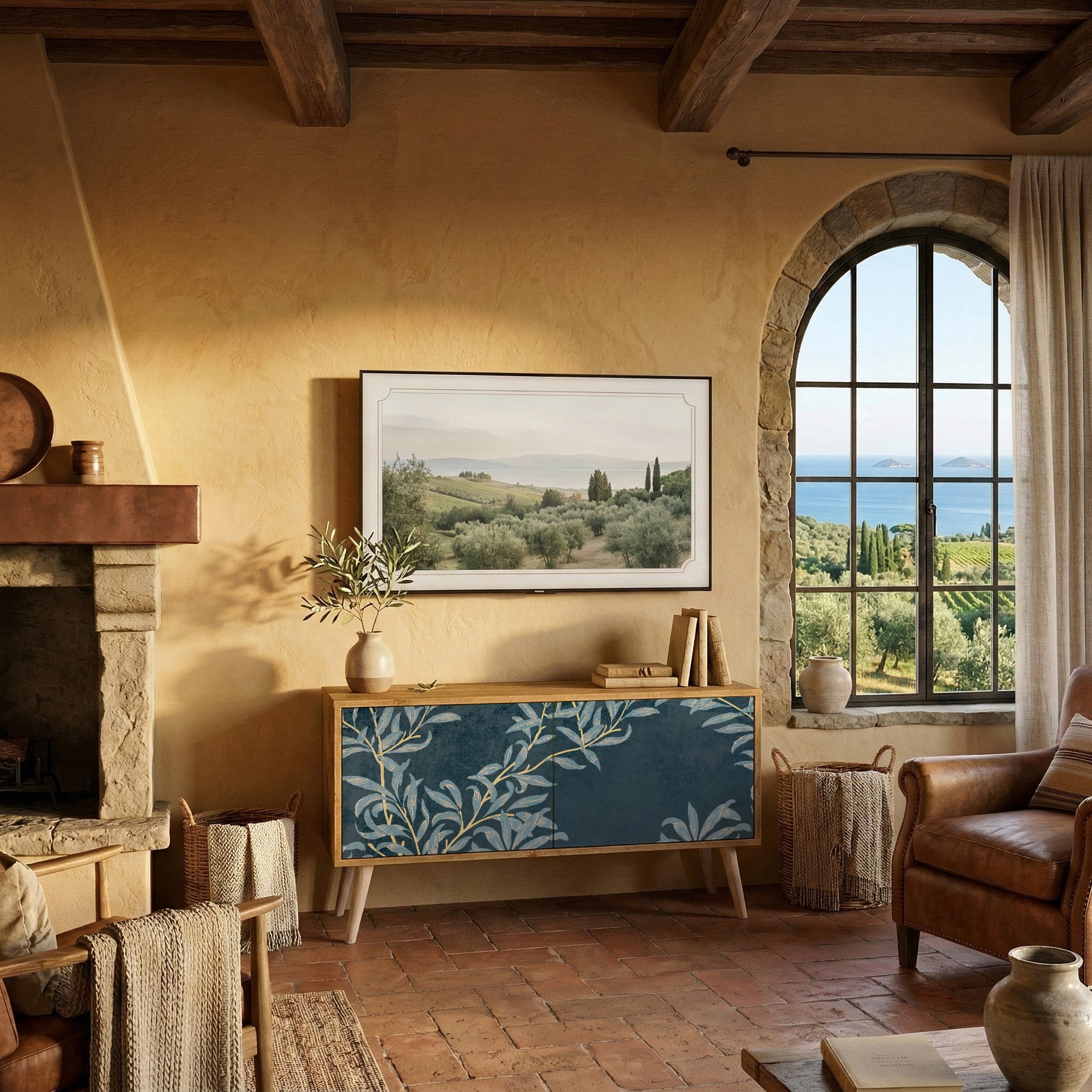 BLUE LEAVES Compact 2-Door TV Cabinet