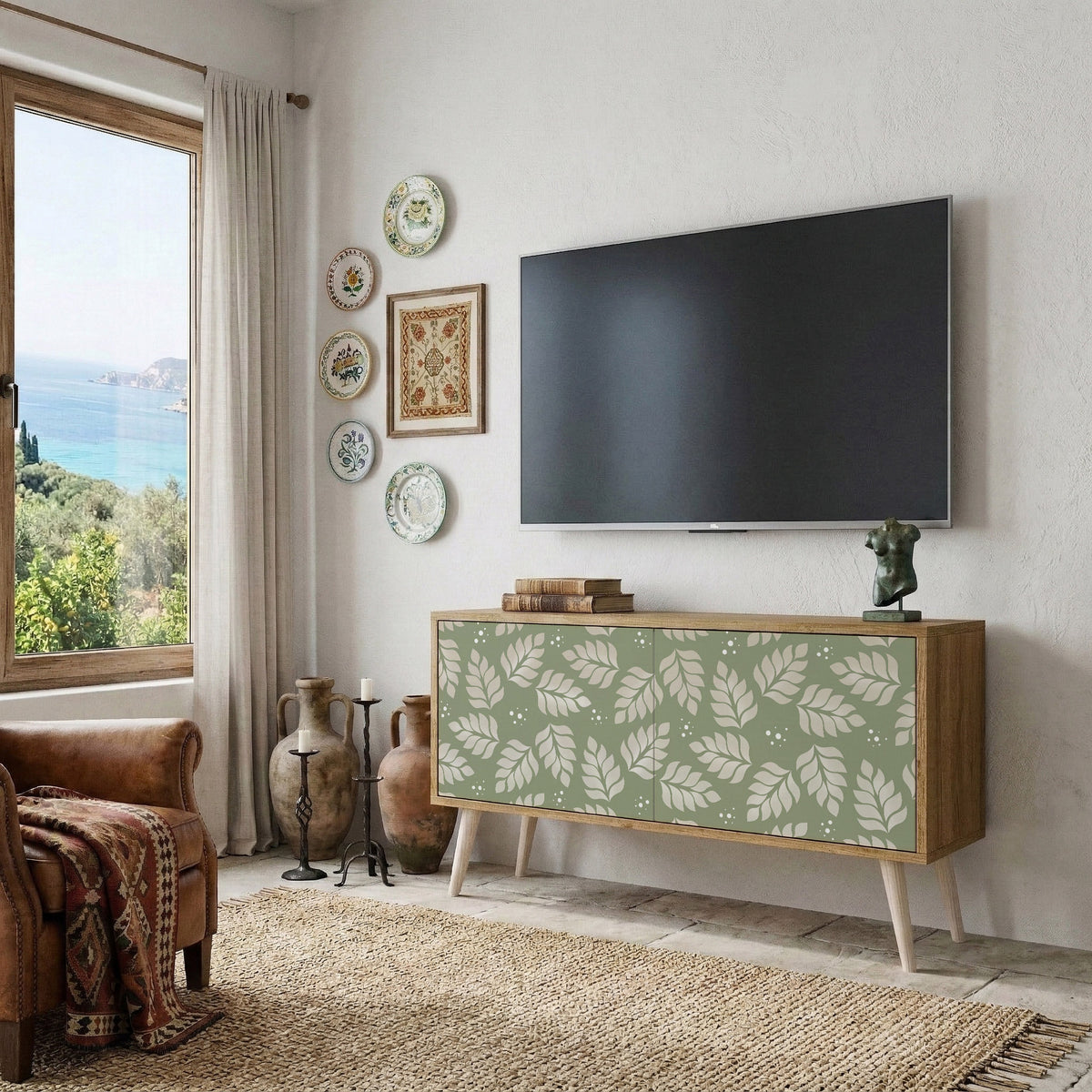 LEAVES ON GREEN Compact 2-Door TV Cabinet