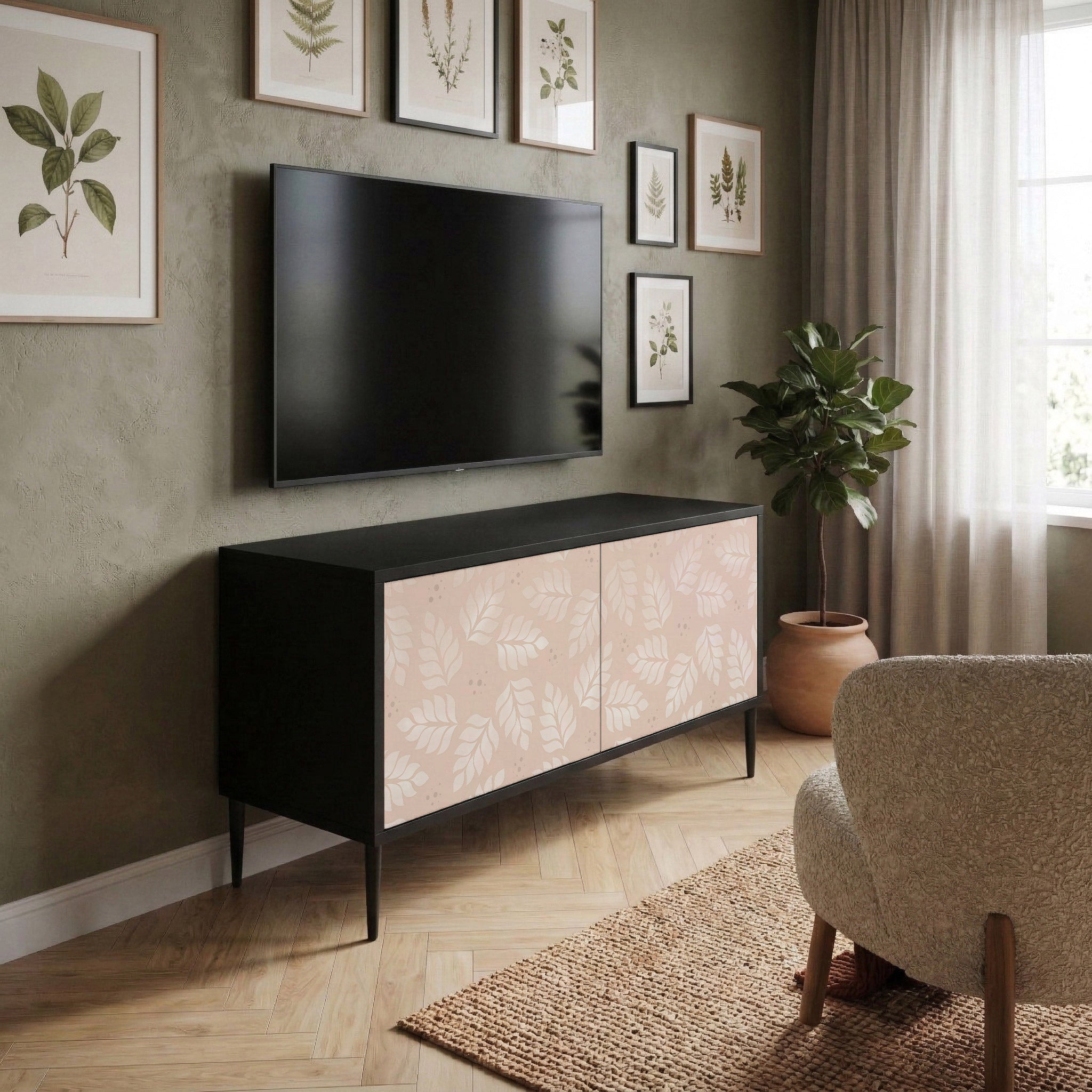 LEAVES ON BEIGE Compact 2-Door TV Cabinet