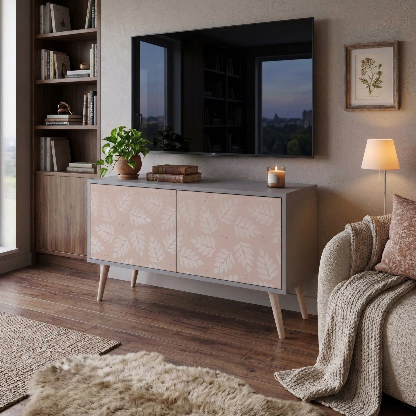 LEAVES ON BEIGE Compact 2-Door TV Cabinet