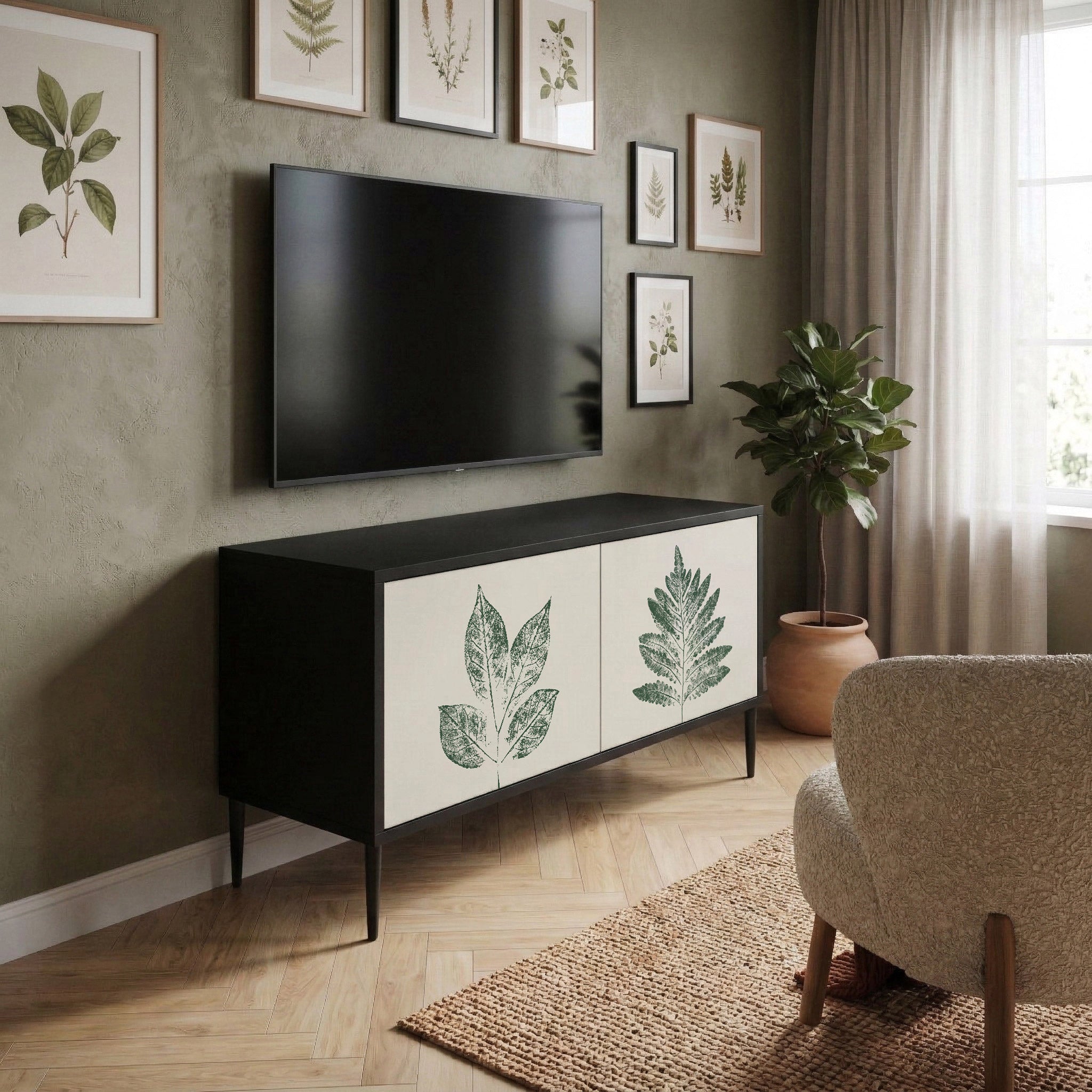 GREEN LEAFY STAMPS Compact 2-Door TV Cabinet