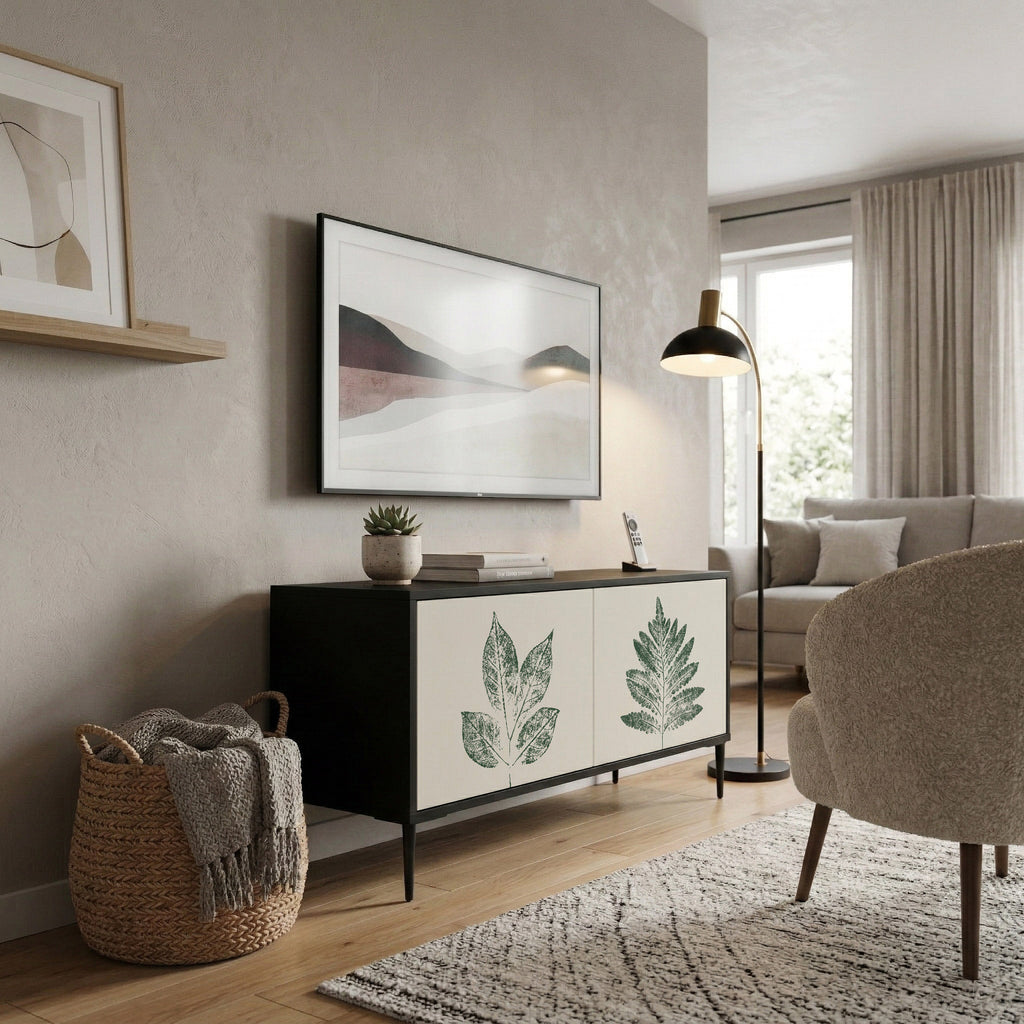 GREEN LEAFY STAMPS Compact 2-Door TV Cabinet