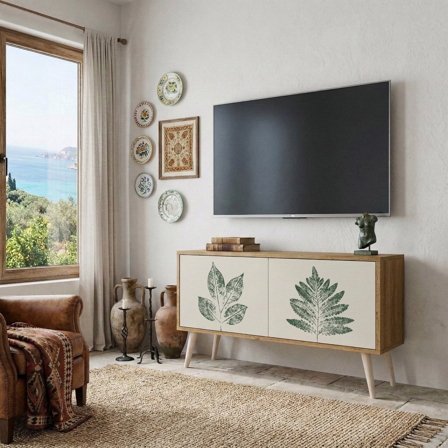 GREEN LEAFY STAMPS Compact 2-Door TV Cabinet
