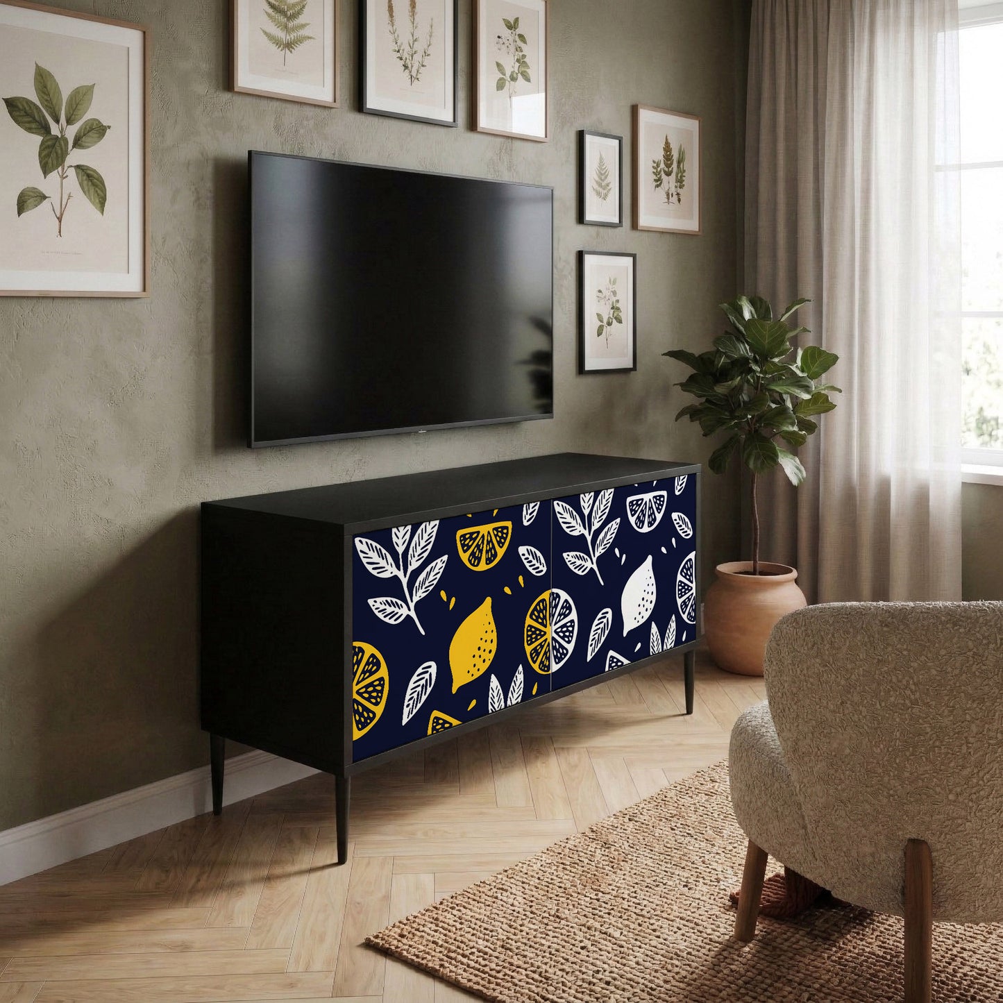 CITRUS BLACK AND WHITE Compact 2-Door TV Cabinet