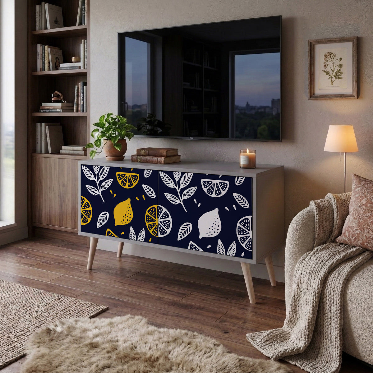 CITRUS BLACK AND WHITE Compact 2-Door TV Cabinet