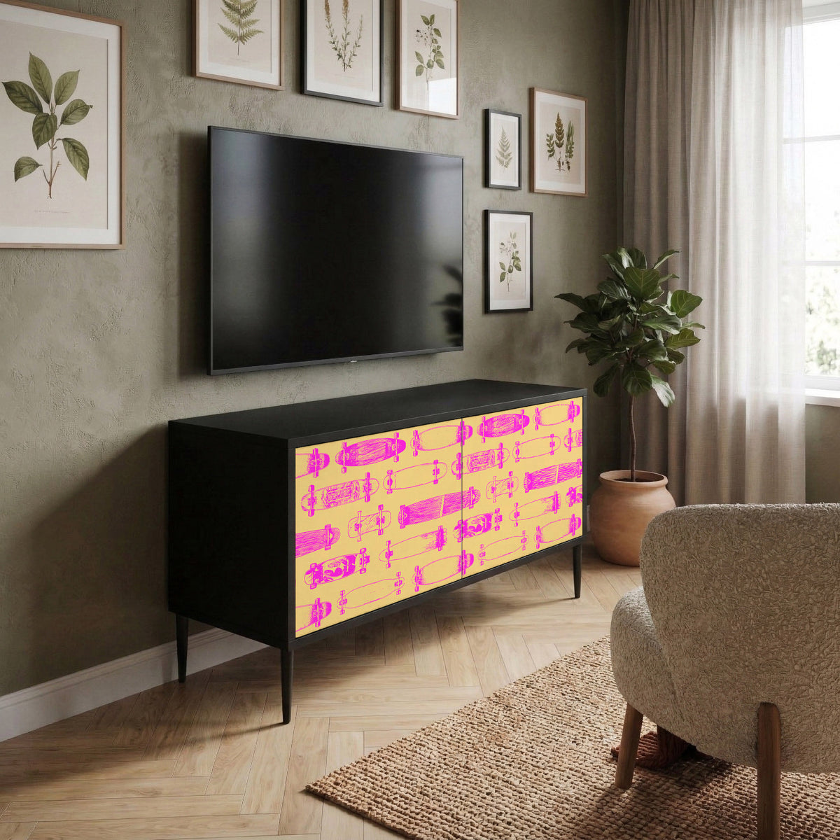 SKATEBOARD ARTISTRY Compact 2-Door TV Cabinet