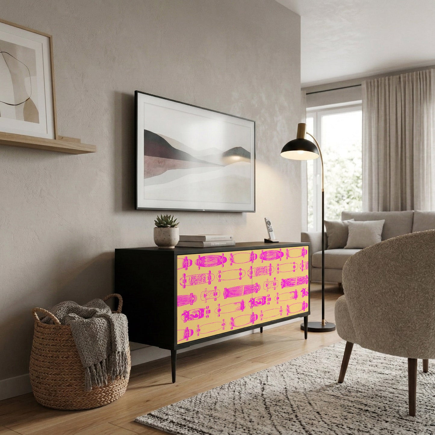 SKATEBOARD ARTISTRY Compact 2-Door TV Cabinet