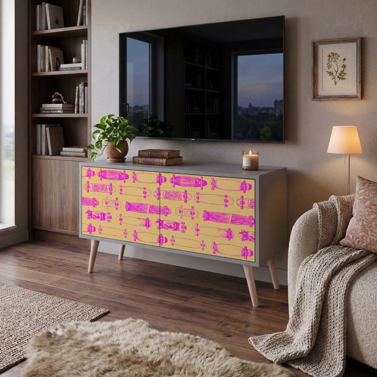 SKATEBOARD ARTISTRY Compact 2-Door TV Cabinet