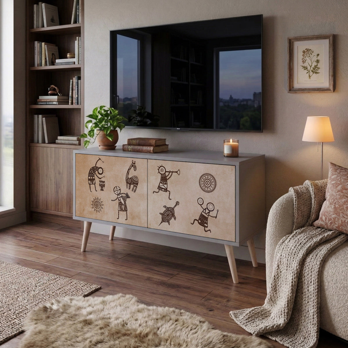 AFRICAN STYLE Compact 2-Door TV Cabinet