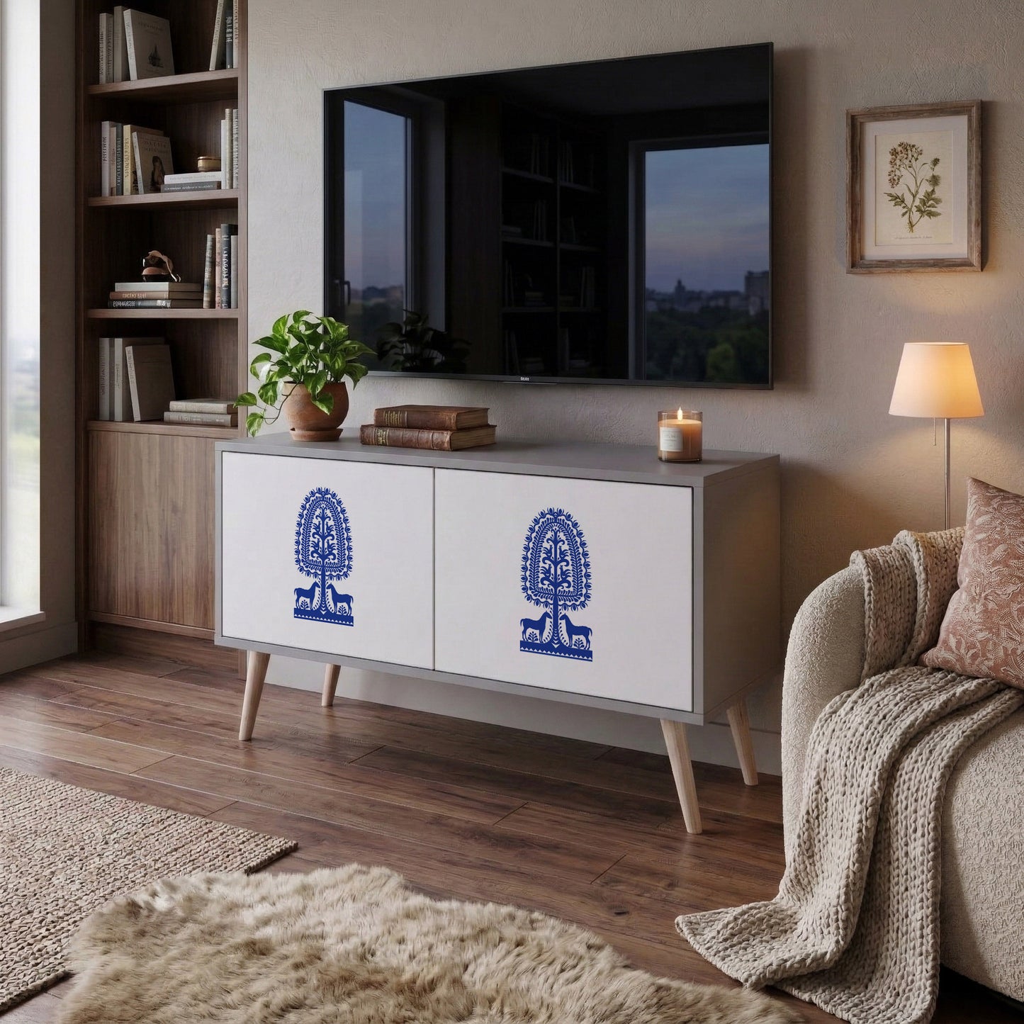 POLISH FOLK ART Compact 2-Door TV Cabinet