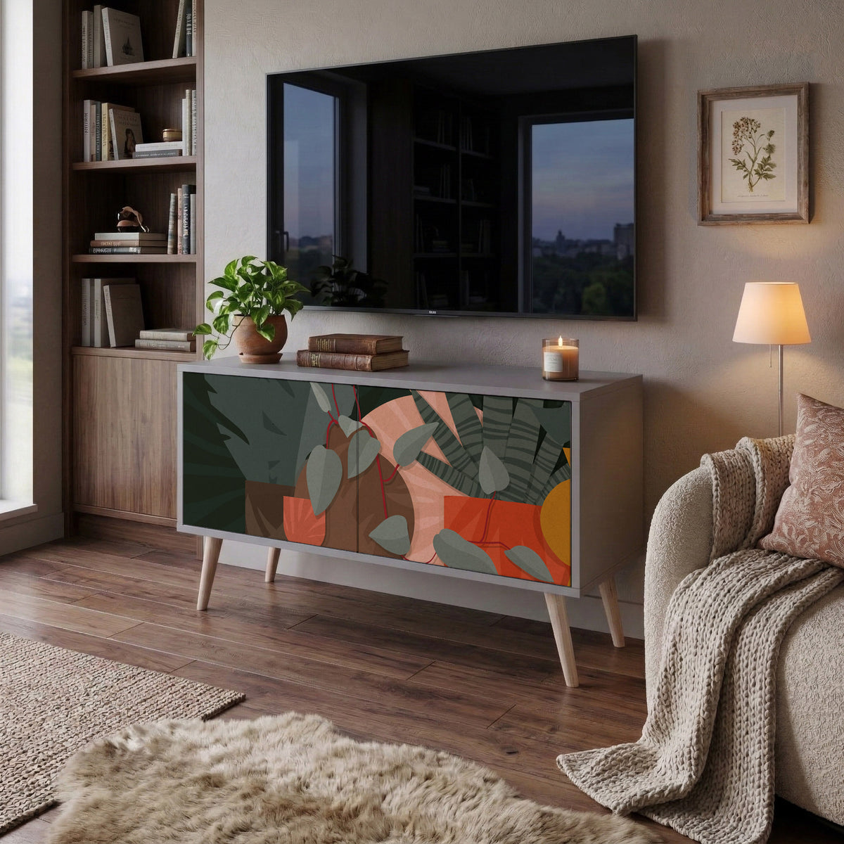 TROPICAL COMPOSITION Compact 2-Door TV Cabinet