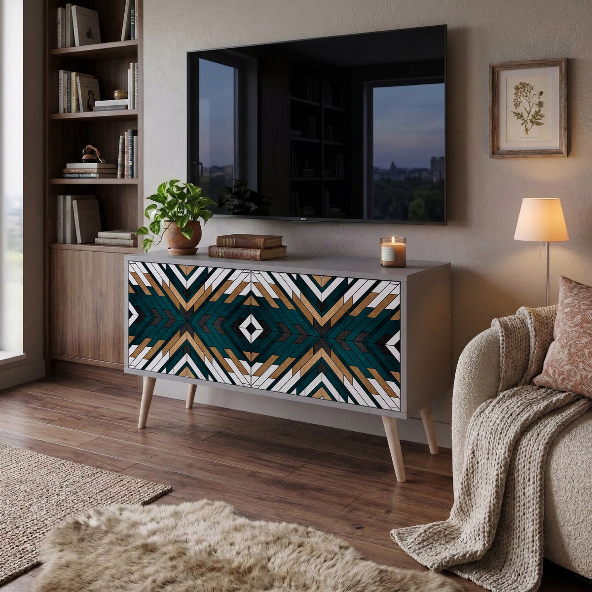 ARTISTIC GEOMETRY Compact 2-Door TV Cabinet