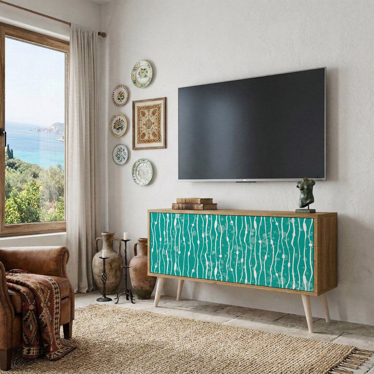 TURQUOISE RAIN Compact 2-Door TV Cabinet
