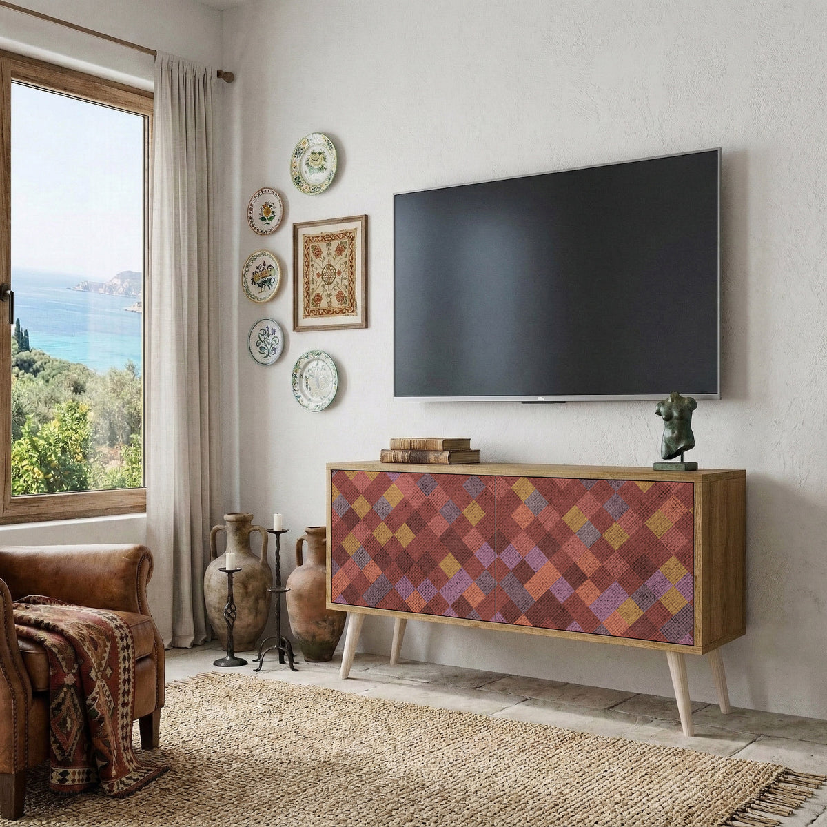 PAINTED SQUARES Compact 2-Door TV Cabinet