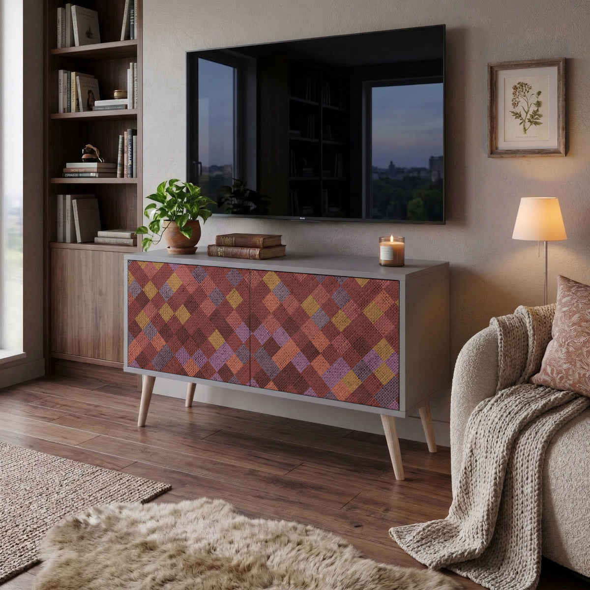 PAINTED SQUARES Compact 2-Door TV Cabinet
