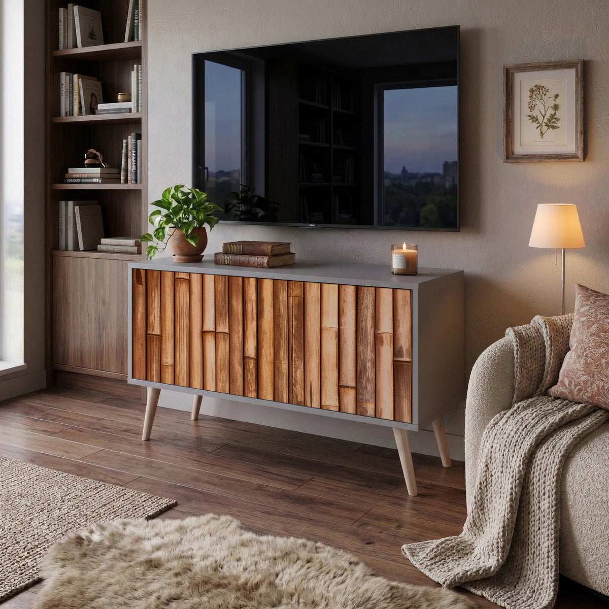 NATURAL WOOD Compact 2-Door TV Cabinet