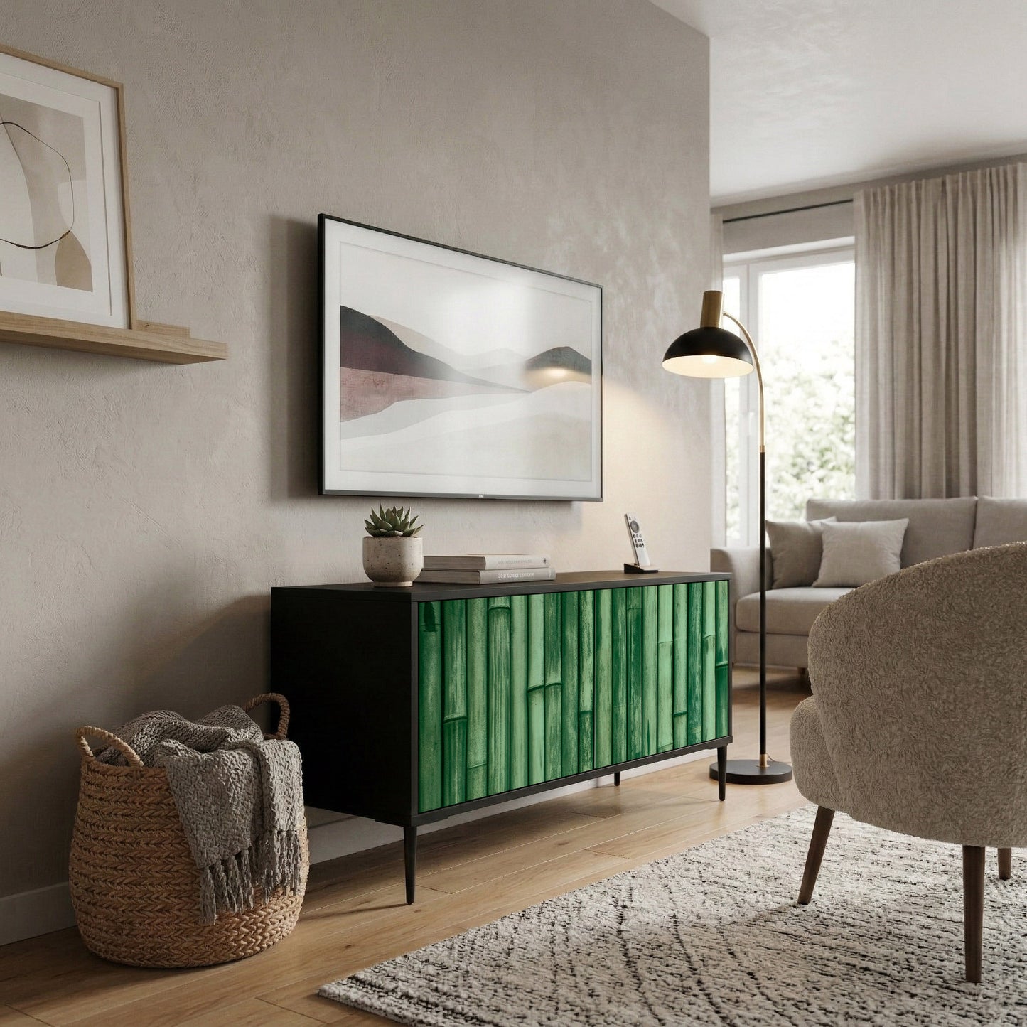 NATURAL GREEN Compact 2-Door TV Cabinet