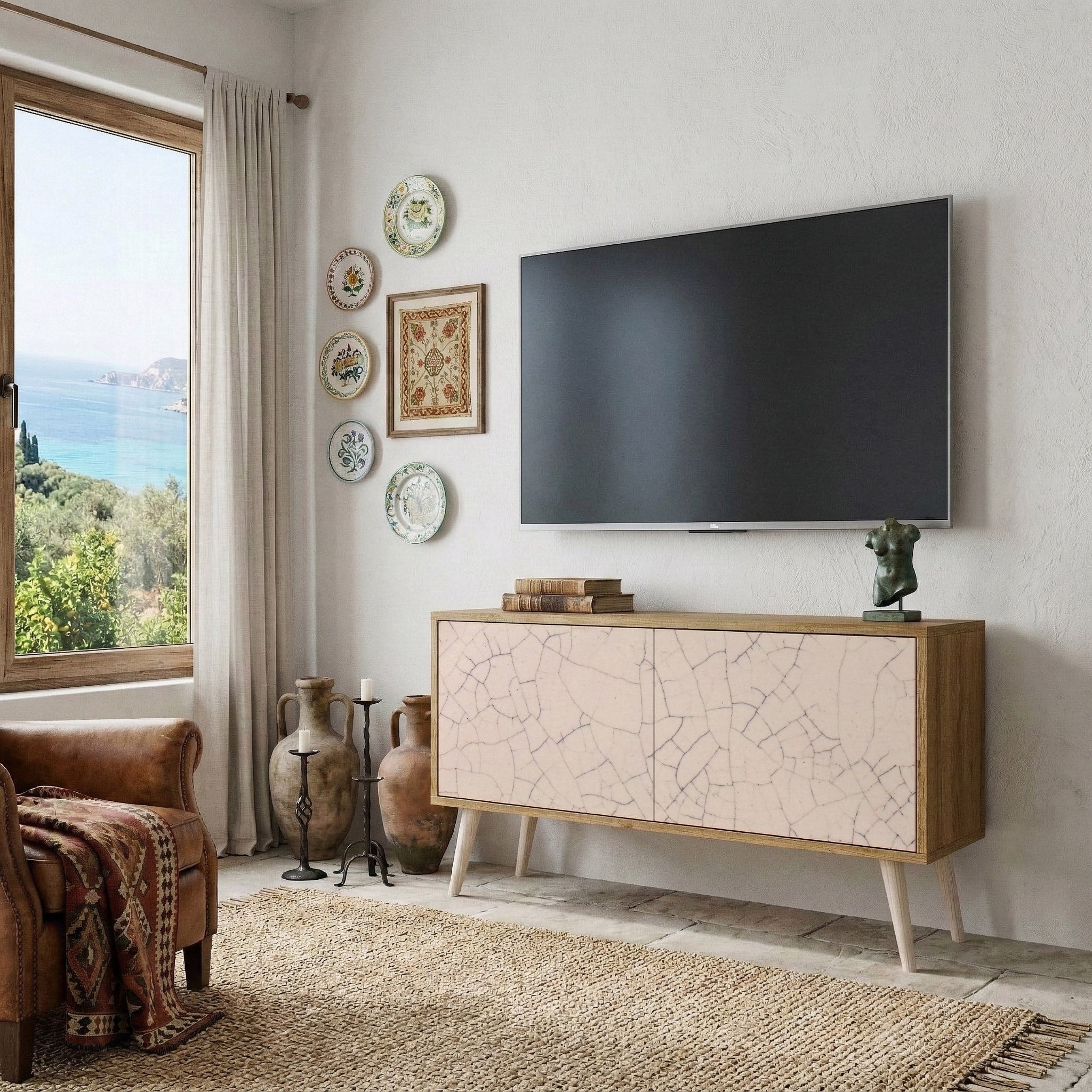 CERAMIC TEXTURE Compact 2-Door TV Cabinet
