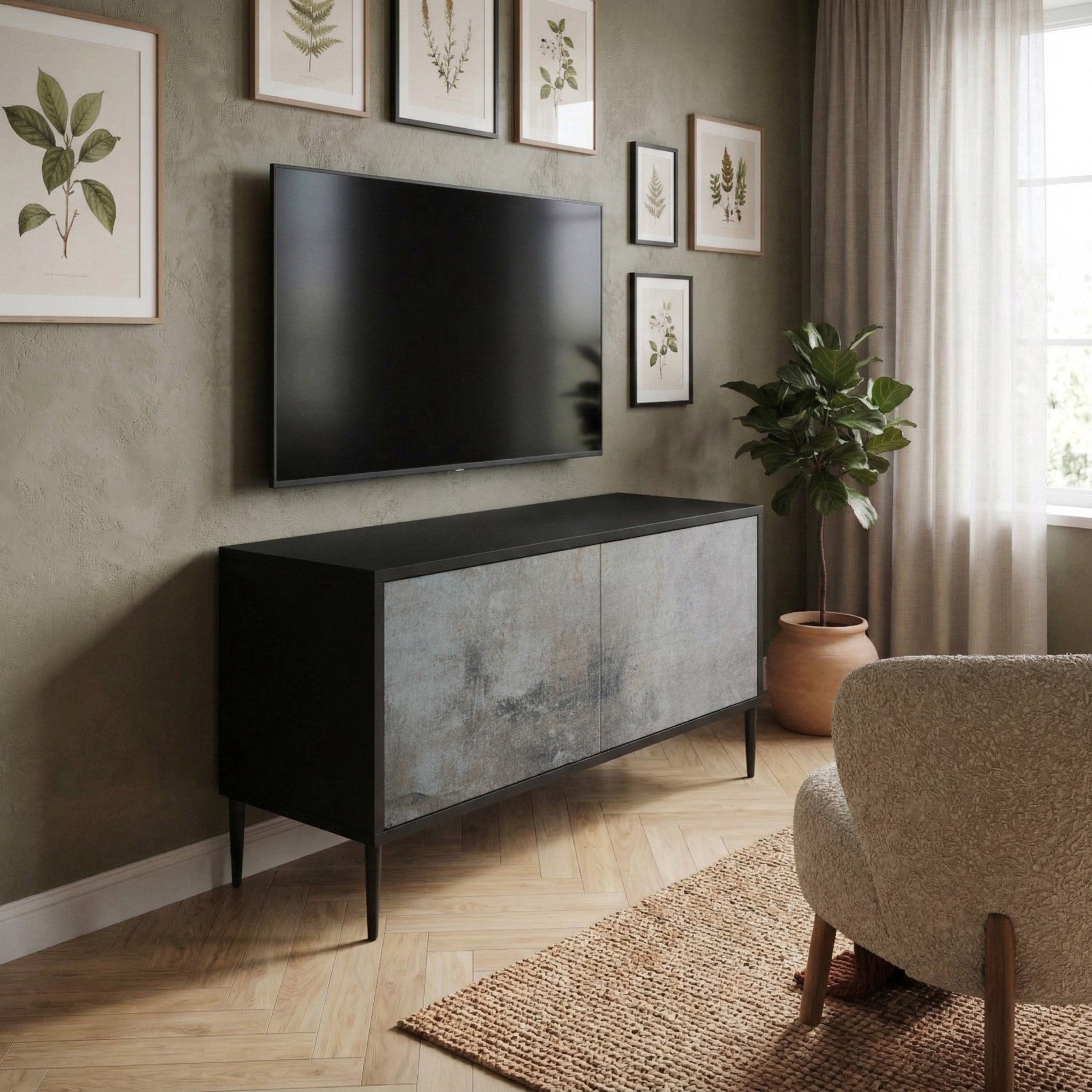 CONCRETE WALL Compact 2-Door TV Cabinet