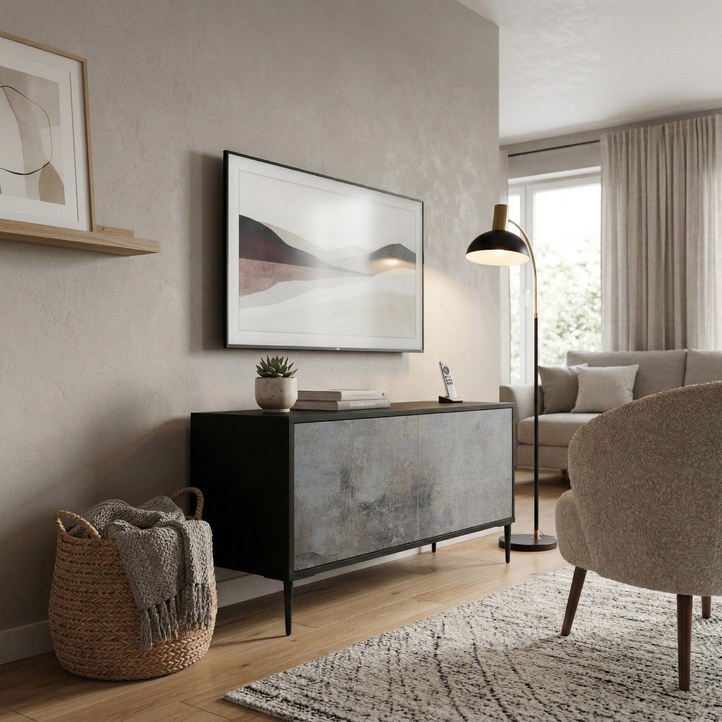 CONCRETE WALL Compact 2-Door TV Cabinet