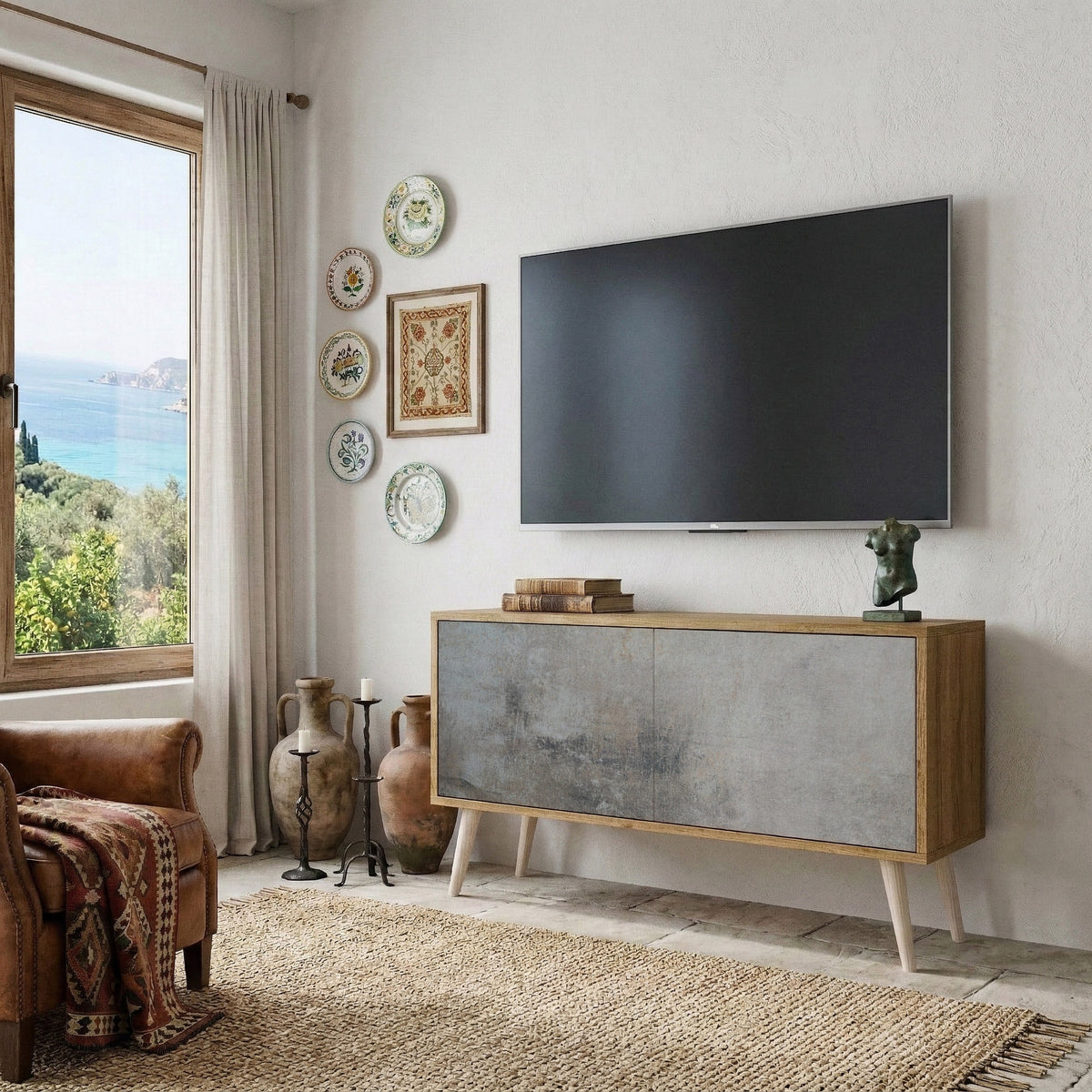 CONCRETE WALL Compact 2-Door TV Cabinet