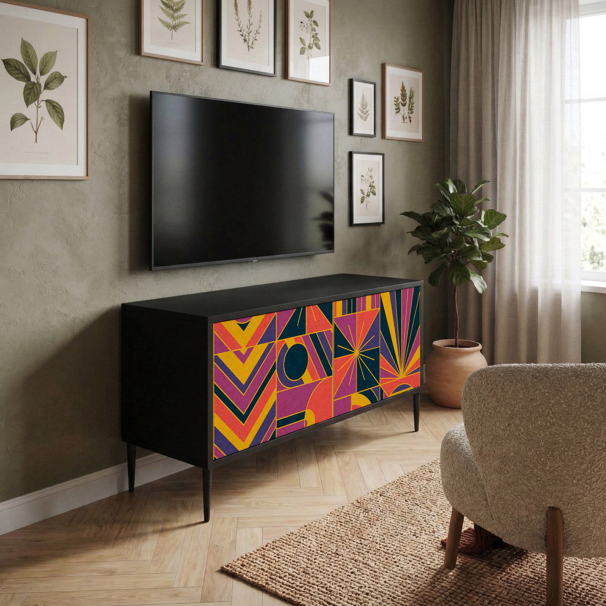 ELECTRIC PATTERNS Compact 2-Door TV Cabinet