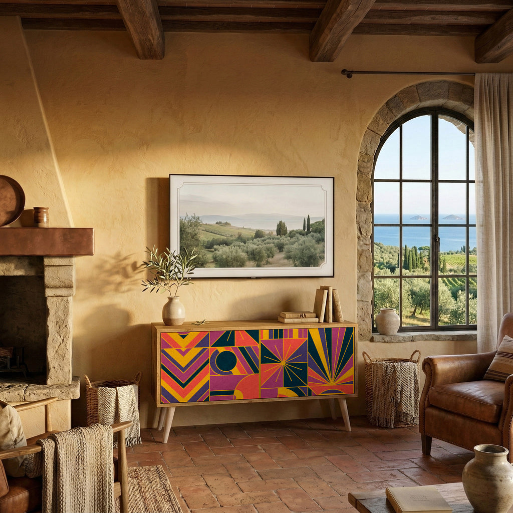 ELECTRIC PATTERNS Compact 2-Door TV Cabinet