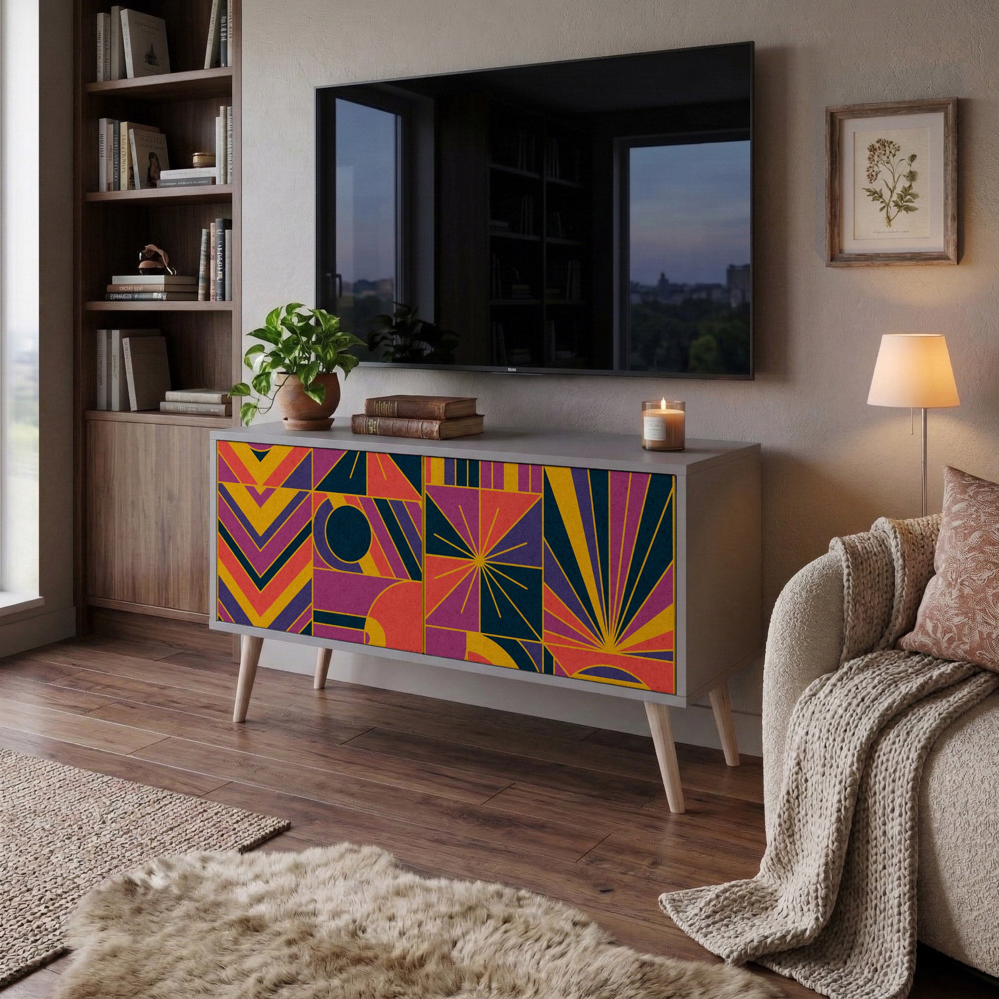 ELECTRIC PATTERNS Compact 2-Door TV Cabinet