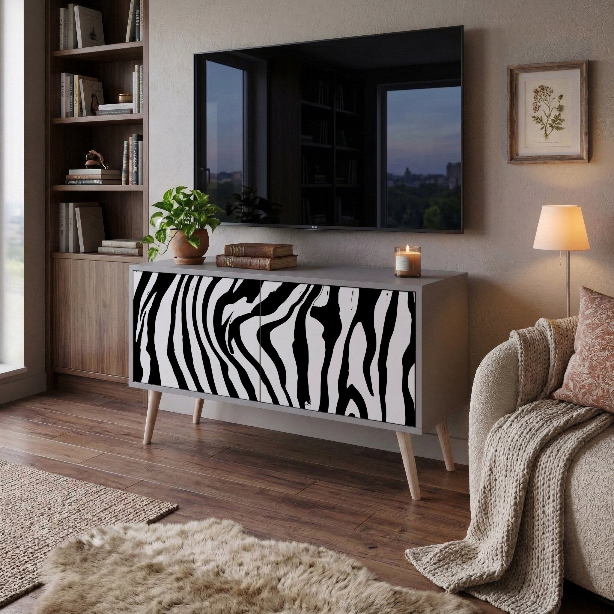 SPLENDID ZEBRA Compact 2-Door TV Cabinet