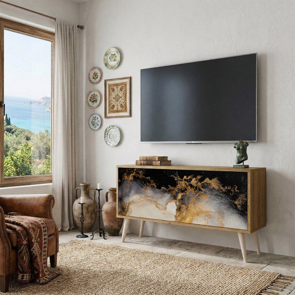 MARBLE OF TOMMORROW Compact 2-Door TV Cabinet