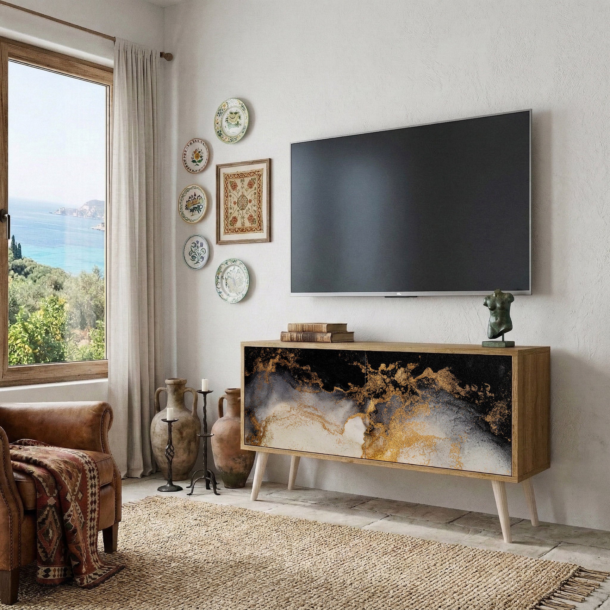 MARBLE OF TOMMORROW Compact 2-Door TV Cabinet