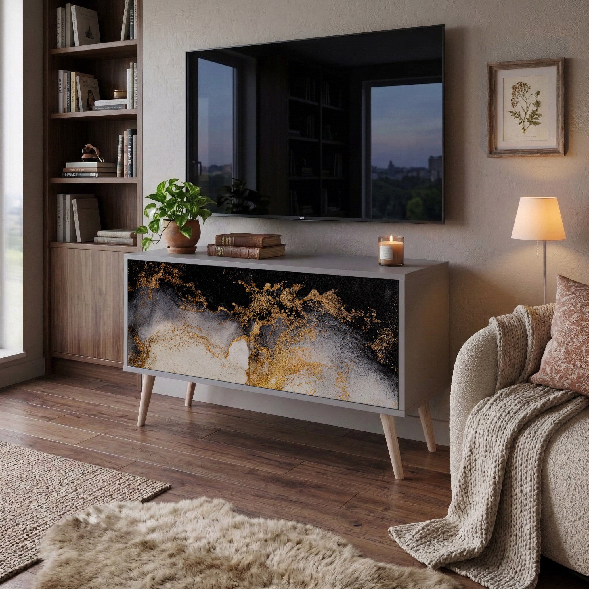 MARBLE OF TOMMORROW Compact 2-Door TV Cabinet