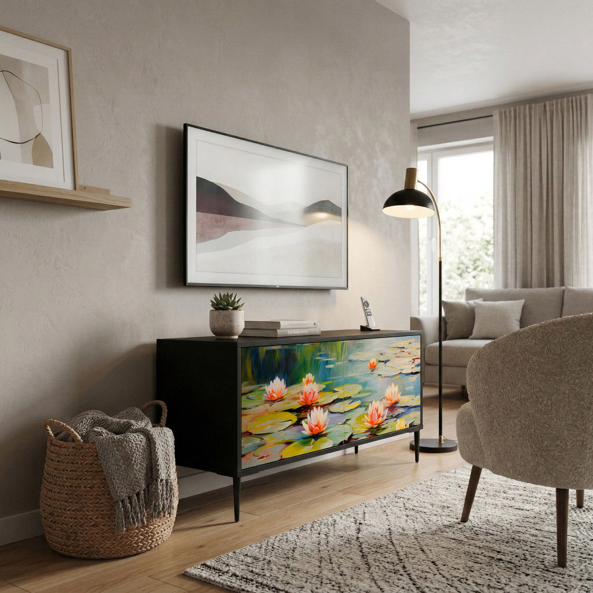BLOOMING WATERS Compact 2-Door TV Cabinet