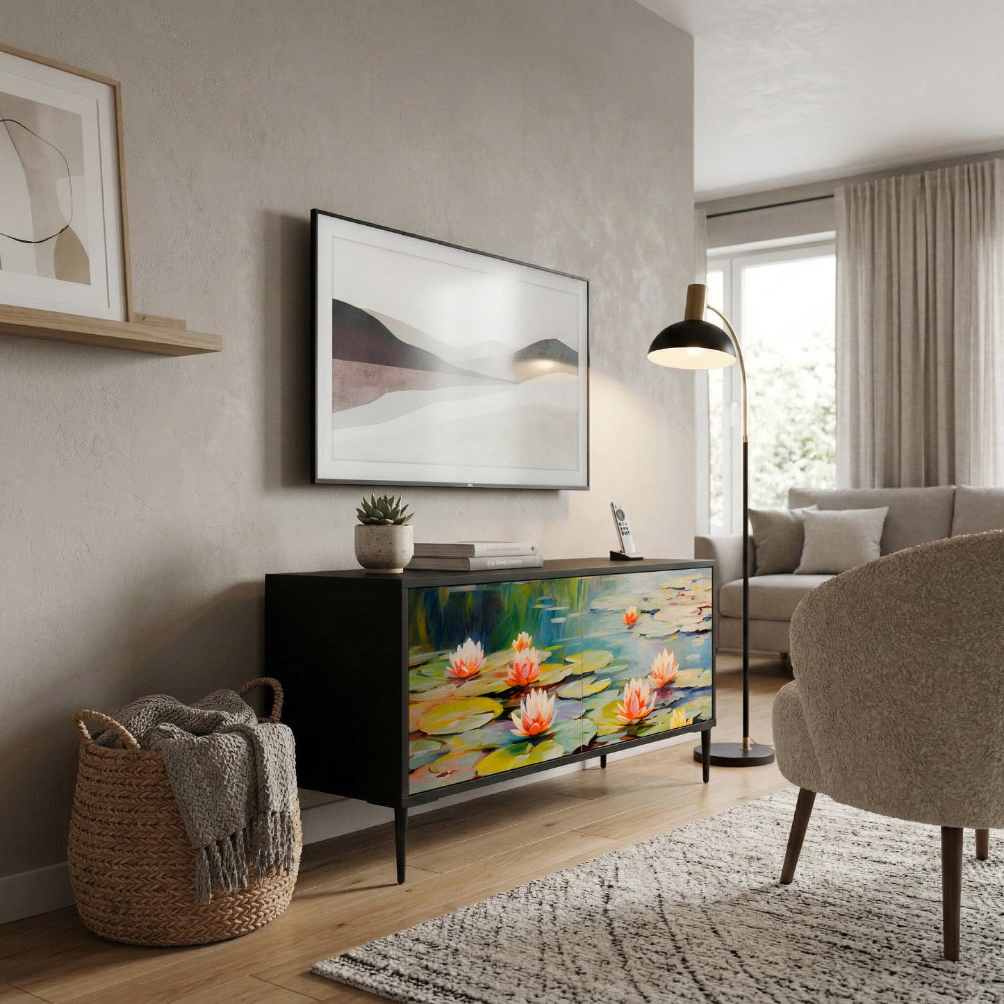 BLOOMING WATERS Compact 2-Door TV Cabinet