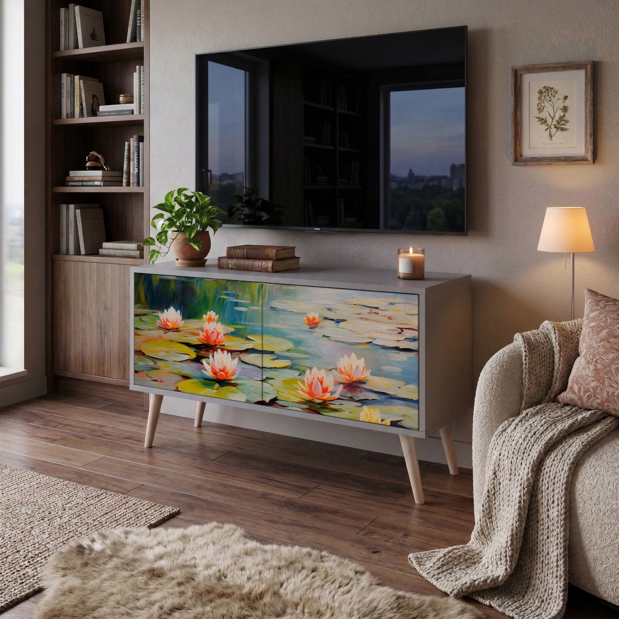 BLOOMING WATERS Compact 2-Door TV Cabinet