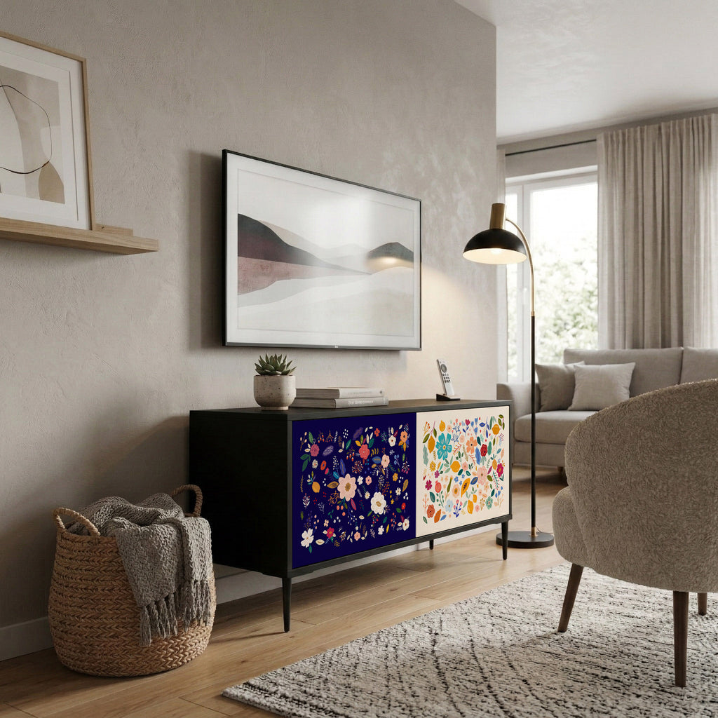FLORAL COMBINATION Compact 2-Door TV Cabinet