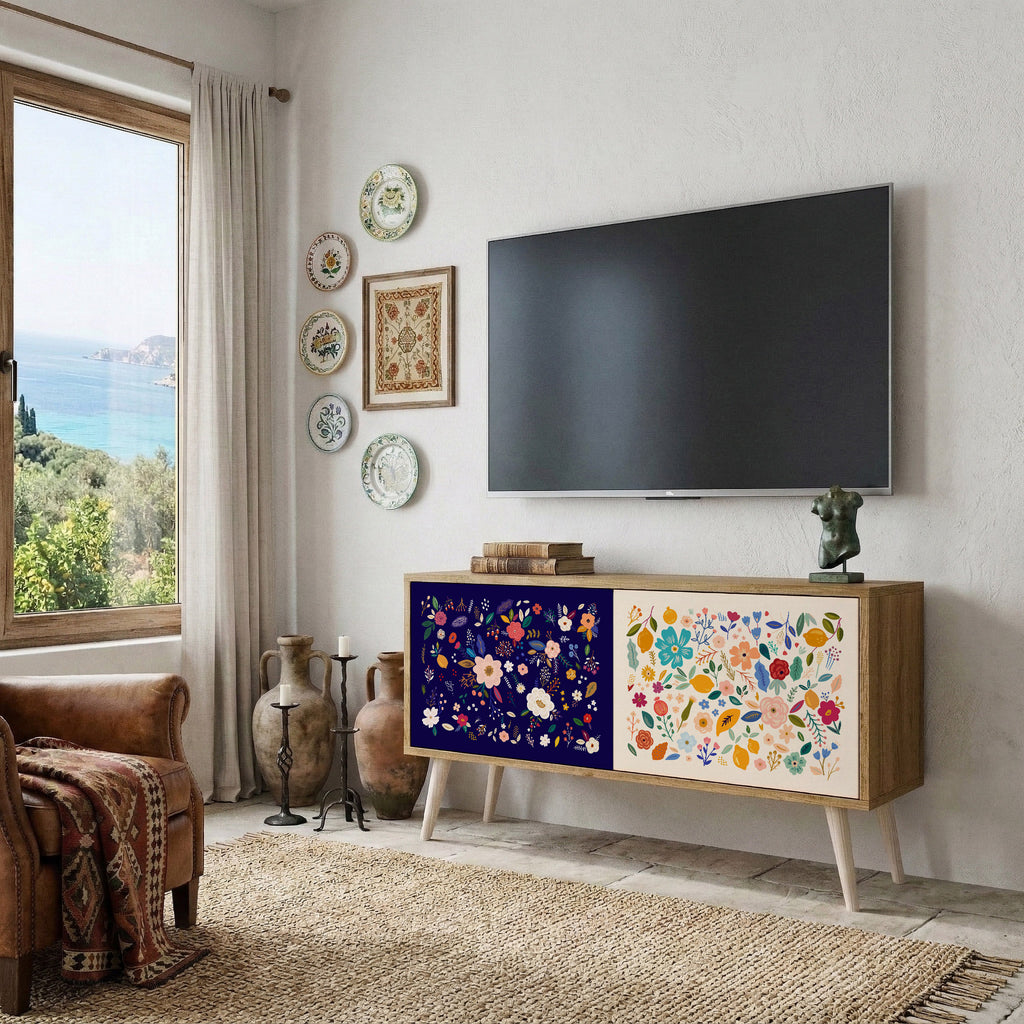 FLORAL COMBINATION Compact 2-Door TV Cabinet