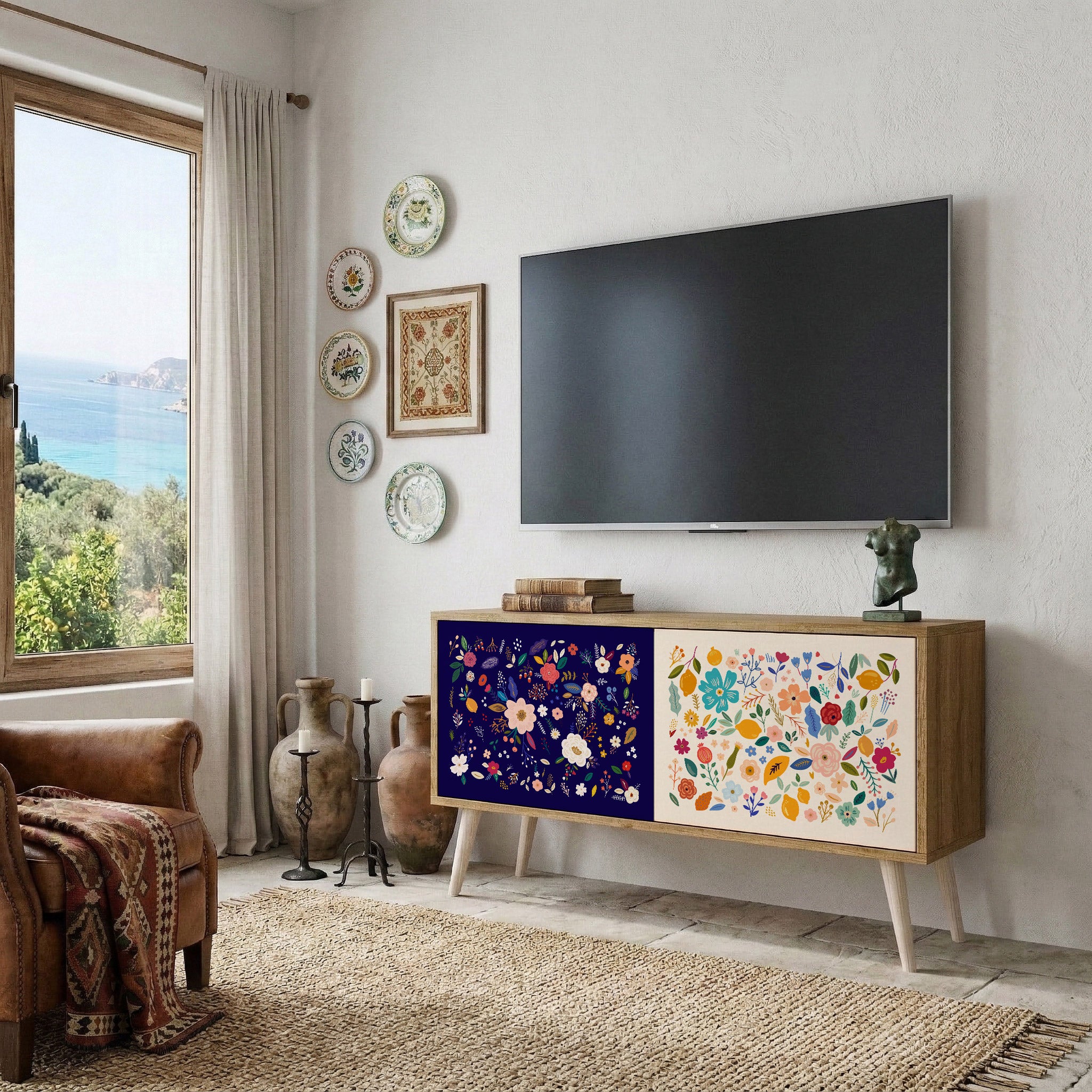 FLORAL COMBINATION Compact 2-Door TV Cabinet
