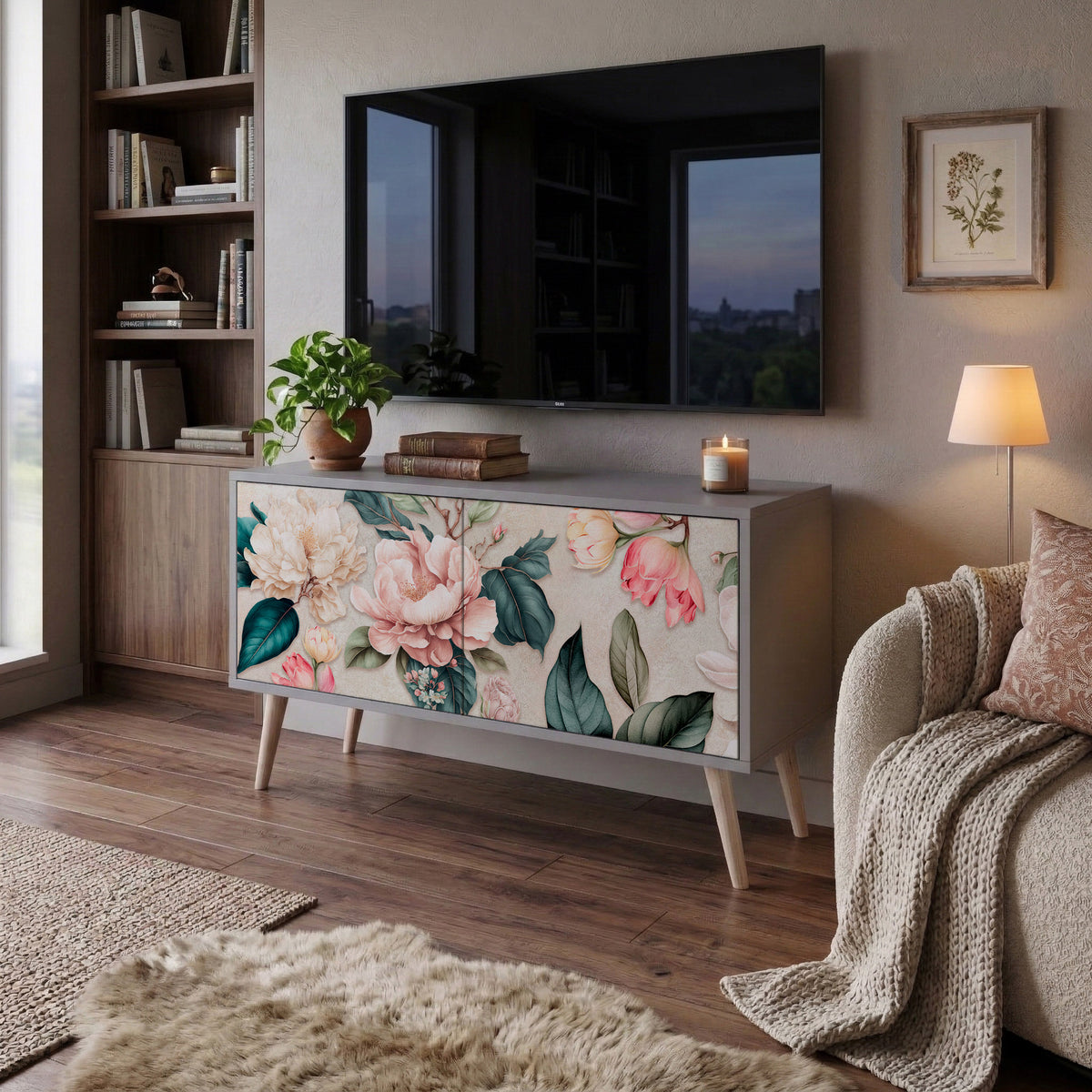 FLORAL GRACE Compact 2-Door TV Cabinet
