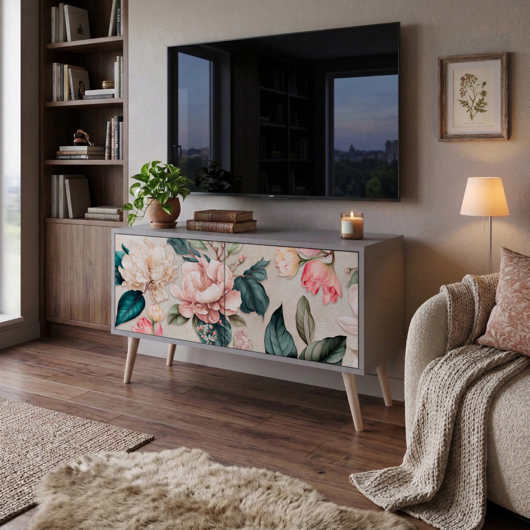 FLORAL GRACE Compact 2-Door TV Cabinet